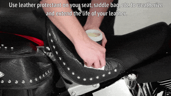 Application of leather protector to a motorcycle seat.