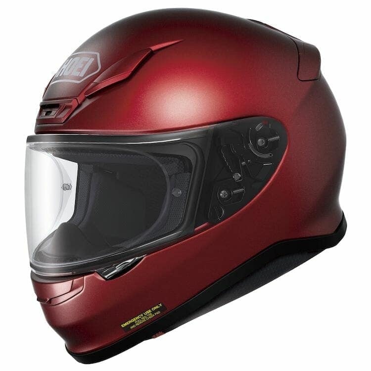 Red Shoei RF-1200 motorcycle helmet