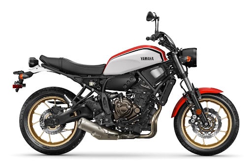 A white, black, and red 2021 Yamaha XSR700