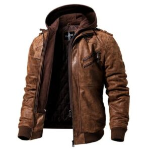 FLAVOR Men Brown Leather Motorcycle Jacket