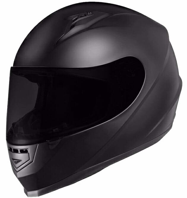 An all black GLX GX11 motorcycle helmet.