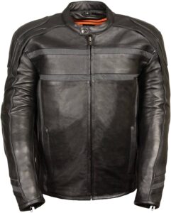 Black Milwaukee Men's Reflective Band and Piping Scooter Leather Jacket