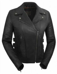 Black True Element Womens Motorcycle Leather Jacket with Side Buckles