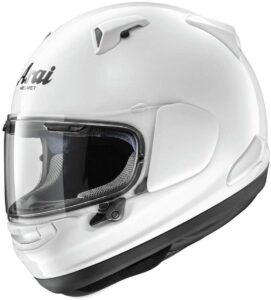 A white Arai Signet-X Motorcycle Helmet in white