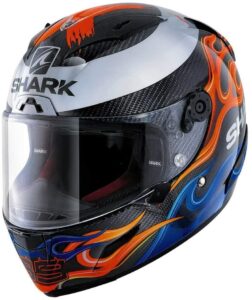 A patterned Shark Race-R Pro Carbon Motorcycle Helmet