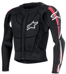 A black, red, and white Alpinestars Bionic motorcycle jacket