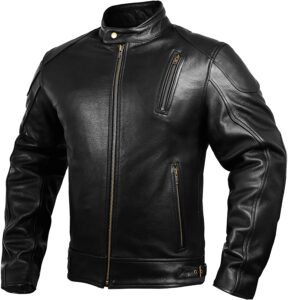 Mens Leather Motorcycle Jackets Black Moto Riding Motorbike Racing Cafe Racer Biker Jacket CE Armored (M)