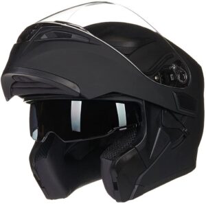  ILM Motorcycle Dual Visor Flip up Modular Full Face Helmet DOT 6 Colors Model 902 (L, Matte Black)