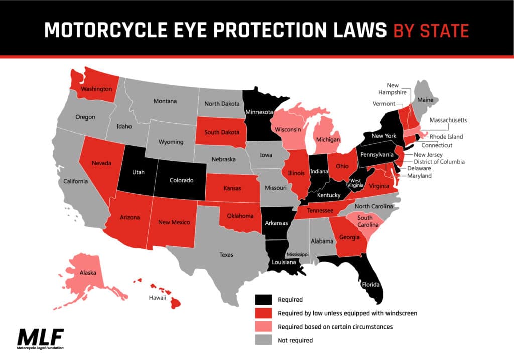 US map showing eye protection laws by state