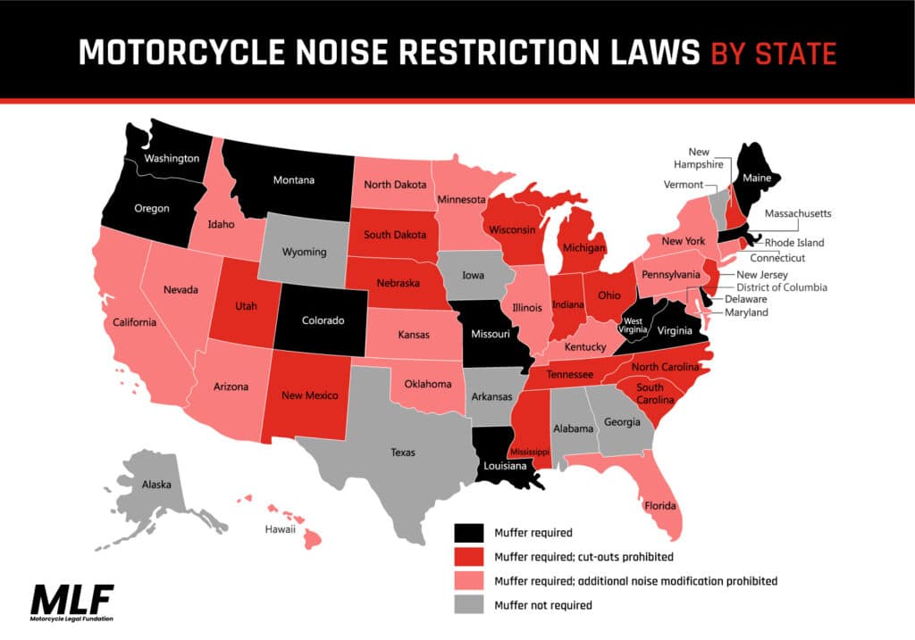 US map showing noise restriction laws by state