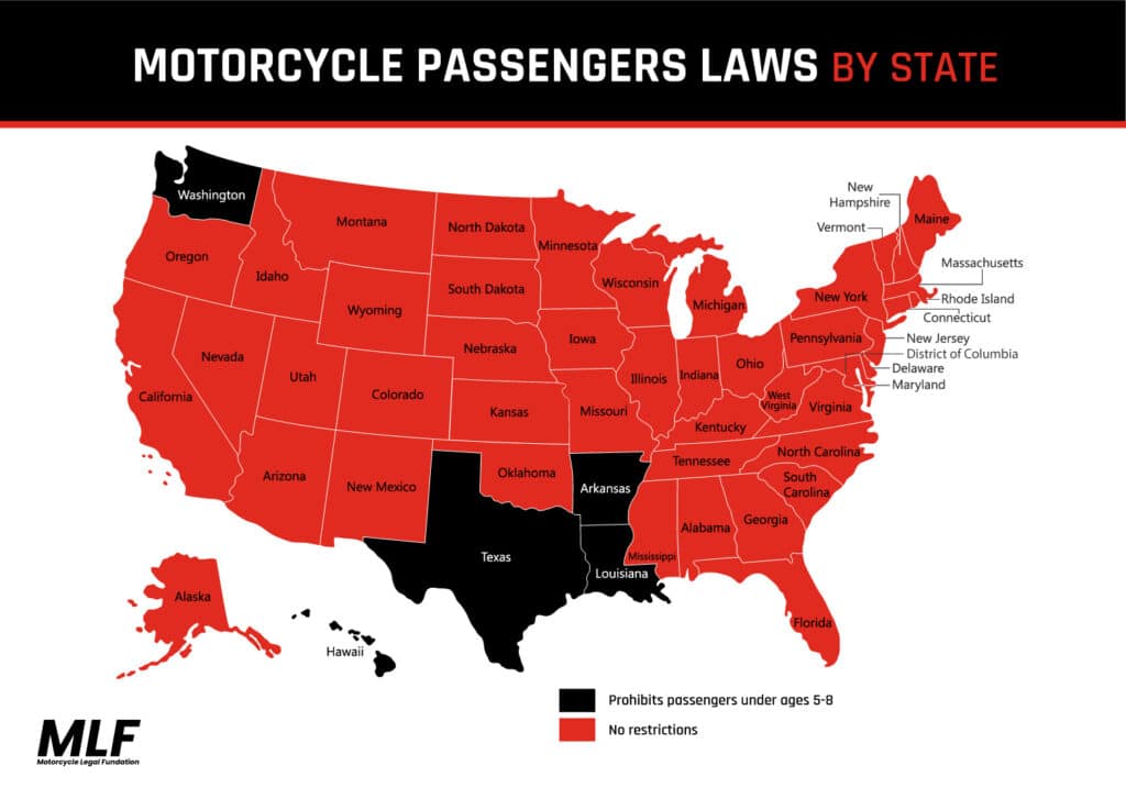 US map showing passenger laws by state