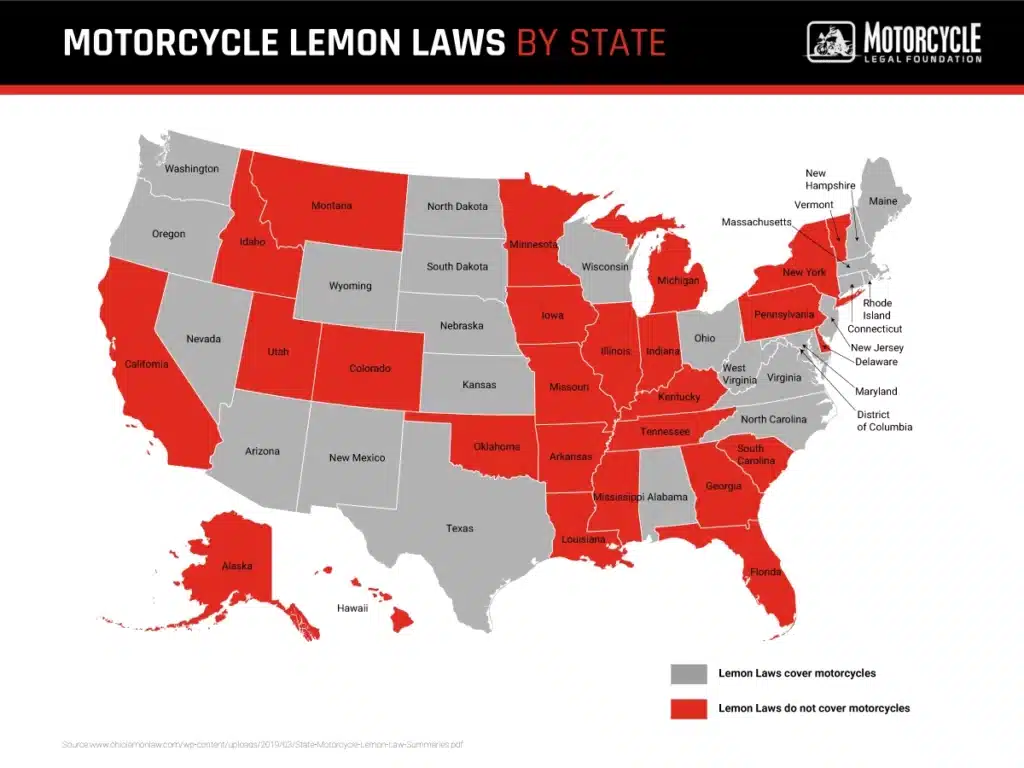 motorcycle lemon law map