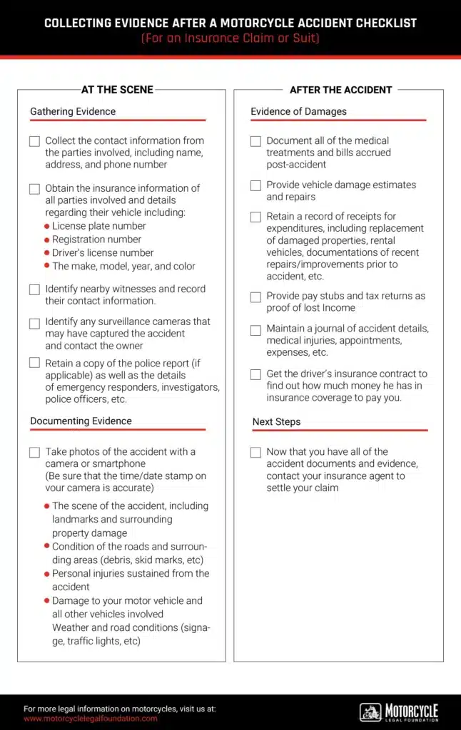 motorcycle accident evidence collection checklist