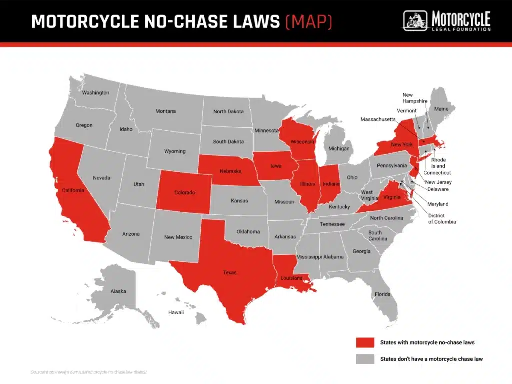 Map of the motorcycle no-chase laws in the US