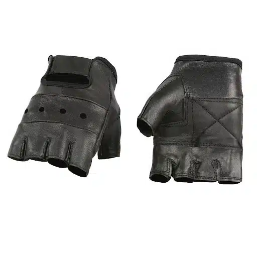 Milwaukee Leather SH216 Men's Black Leather Gel Padded Palm Fingerless Motorcycle Hand Gloves W_Breathable ‘Open Knuckle’ Large