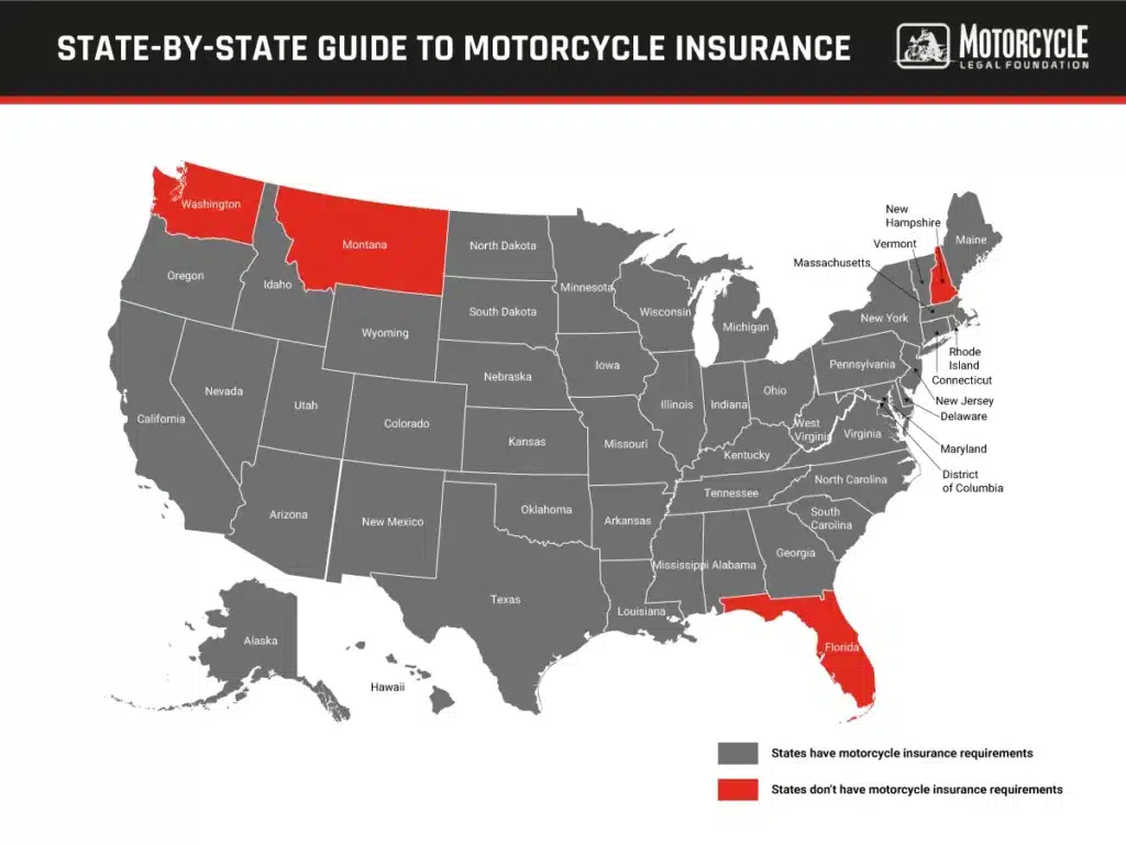 map of motorcycle insurance requirements by state